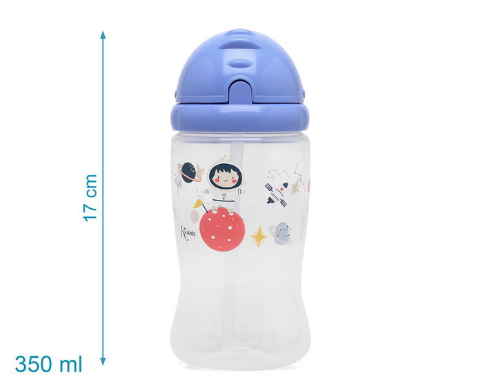 KioKids Botella Infantil con Pajita 350 ml Azul +6 Meses Vuelta al Cole