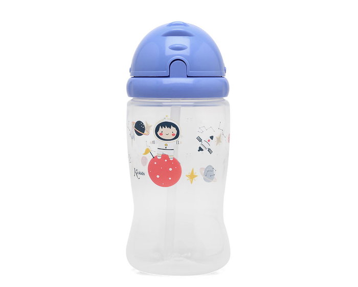 KioKids Botella Infantil con Pajita 350 ml Azul +6 Meses Vuelta al Cole