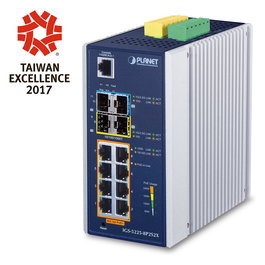 PLANET IGS-5225-8P2S2X - Conmutador Gestionado L3 de 8 Puertos Gigabit PoE+ (802.3at), 2 SFP+, Montaje Pared/DIN, Industrial (-40 a 75°C)
