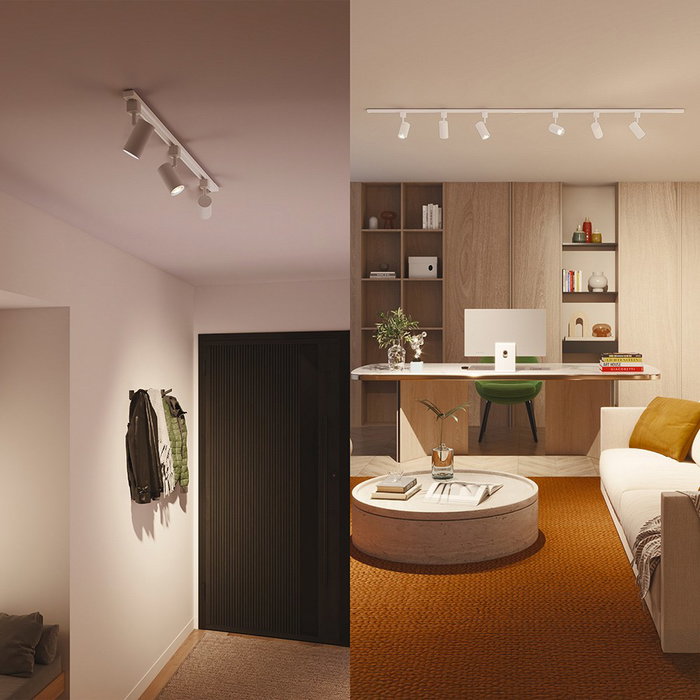 Philips Zilo Easylink - Foco GU10 Orientable para Riel 3 Cables, Compatible con Bombillas LED Inteligentes/Clásicas, Aluminio, Blanco, 220-240V, Ø55x138mm