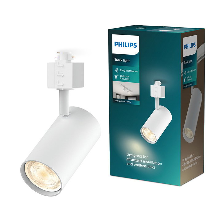 Philips Zilo Easylink - Foco GU10 Orientable para Riel 3 Cables, Compatible con Bombillas LED Inteligentes/Clásicas, Aluminio, Blanco, 220-240V, Ø55x138mm