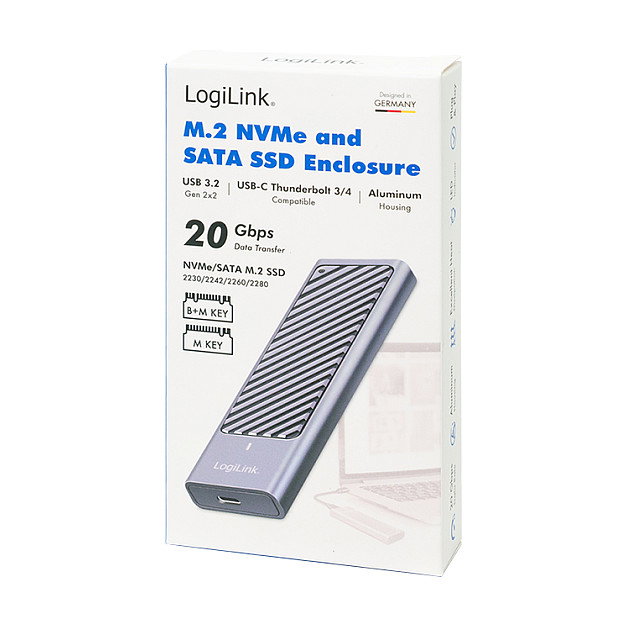 LogiLink Carcasa para SSD USB 3.2 Gen2x2 (20Gbps) USB-C a PCIe NVMe/SATA