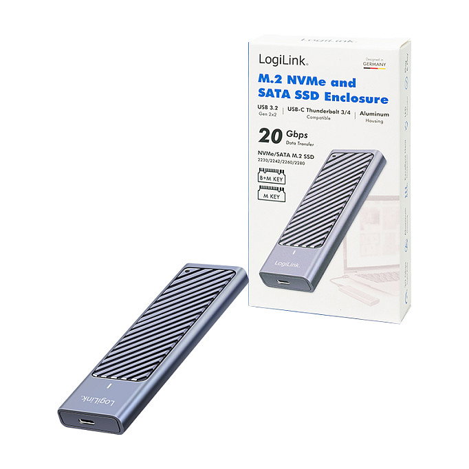 LogiLink Carcasa para SSD USB 3.2 Gen2x2 (20Gbps) USB-C a PCIe NVMe/SATA