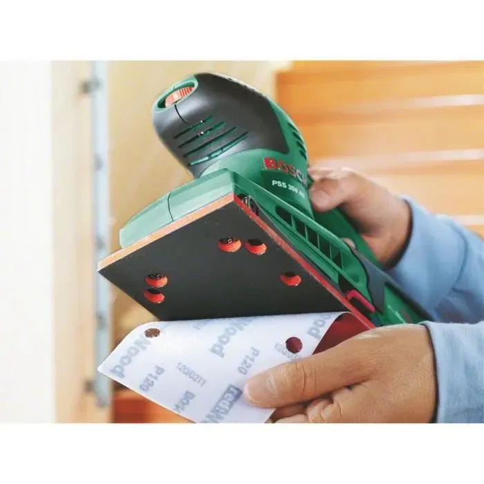 Bosch Lijadora vibratoria PSS 250 AE con microfiltro y 250W para madera, velocidad seleccionable, baja vibración