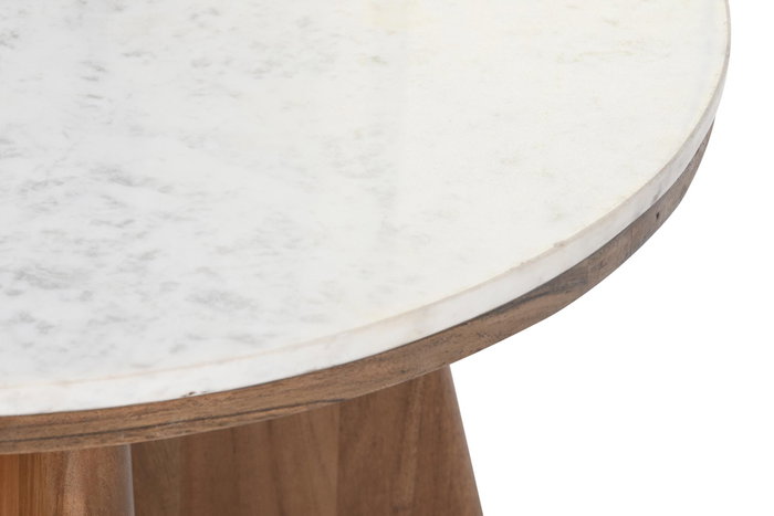 DKD Home Decor Mesa de Centro de Acacia y Mármol 70x70x43 Blanco y Marrón