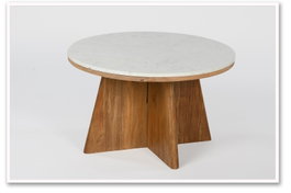 DKD Home Decor Mesa de Centro de Acacia y Mármol 70x70x43 Blanco y Marrón