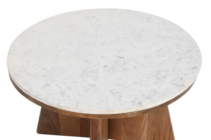 DKD Home Decor Mesa de Centro de Acacia y Mármol 70x70x43 Blanco y Marrón