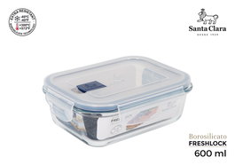 Santa Clara Fiambrera con Válvula Freshlock, 600 cc, Rectangular, Hermética, Vidrio Borosilicato, 18 x 13.4 x 6.1 cm (6 Unidades)