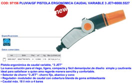 PLUVIA/GF Pistola Ergonómica de Caudal Variable con 3 Chorros