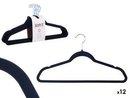 Kipit Set 12 Perchas Flocadas Negra 44 x 23 x 8 cm (Set de 12)