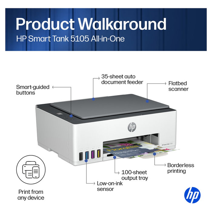 HP Smart Tank 5105 Multifunción Inyección Color Blanco