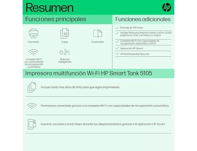 HP Smart Tank 5105 Multifunción Inyección de Tinta Color Basalto Claro