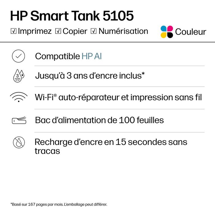 HP Smart Tank 5105 Multifunción Inyección Color Blanco