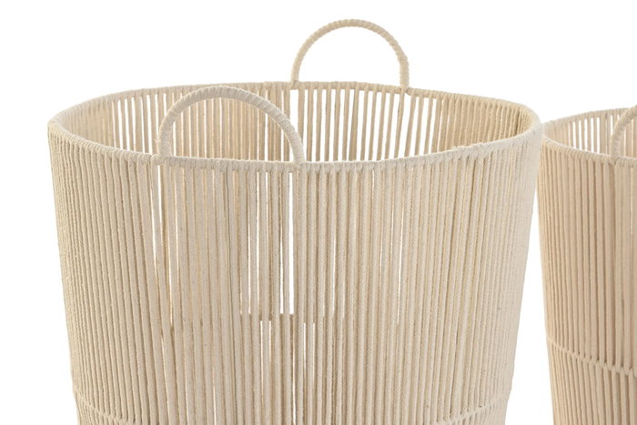 DKD Home Decor Set de 3 Cestas de Algodón y Metal Beige