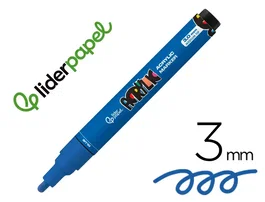 Liderpapel Rotulador Acrilico Base Agua, Punta Redonda 3 mm, Todo Tipo de Superficie, Color Azul