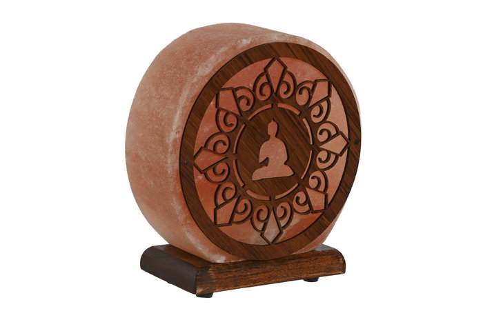 DKD Home Decor Lámpara de Sal del Himalaya Sobremesa Estilo Árabe con Buda, Rosa y Marrón, 7x18x16 cm, Incluye Bombilla