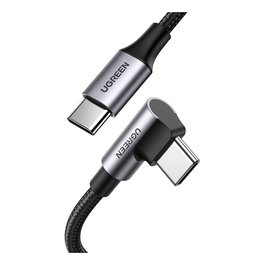 UGREEN US334 Cable USB-C a USB-C 100W Carga Rápida, Conector Angular, Nylon y Aluminio, 2 Metros, Negro