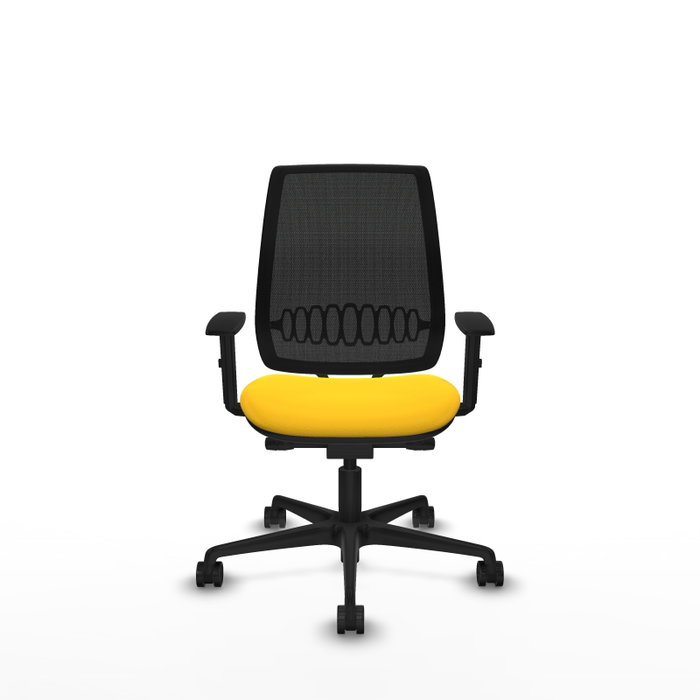 PIQUERAS Y CRESPO Silla de oficina Alares con mecanismo traslack, malla negra y asiento amarillo