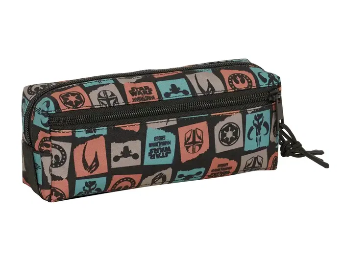 Safta Estuche Portatodo Escolar Rectangular con Goma Elástica 22 cm - Mandalorian & Grogu, 3 Cremalleras, 85x220x60 mm