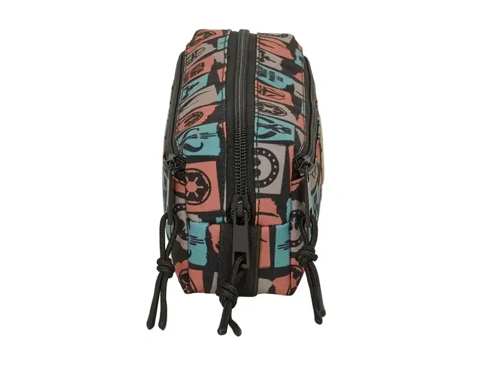 Safta Estuche Portatodo Escolar Rectangular con Goma Elástica 22 cm - Mandalorian & Grogu, 3 Cremalleras, 85x220x60 mm