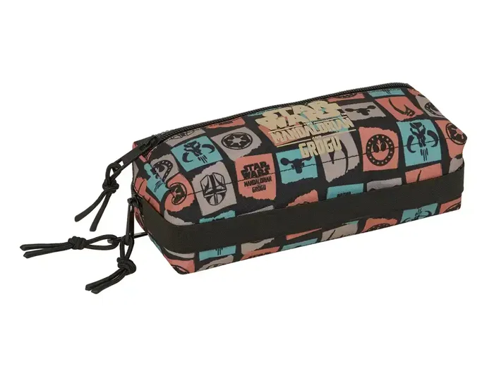 Safta Estuche Portatodo Escolar Rectangular con Goma Elástica 22 cm - Mandalorian & Grogu, 3 Cremalleras, 85x220x60 mm