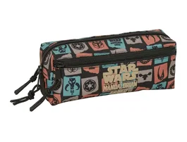 Safta Estuche Portatodo Escolar Rectangular con Goma Elástica 22 cm - Mandalorian & Grogu, 3 Cremalleras, 85x220x60 mm