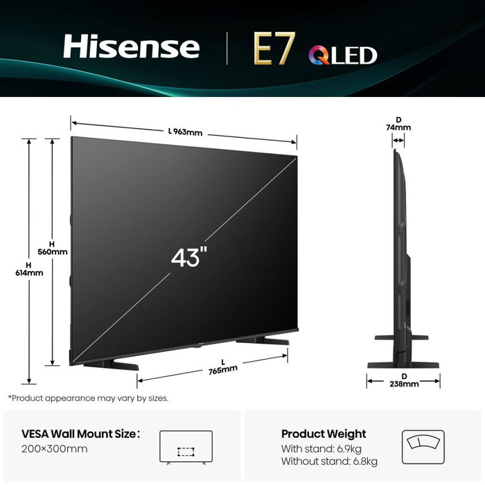 Hisense 43E77Q Smart TV QLED 43 pulgadas 4K Ultra HD Negro