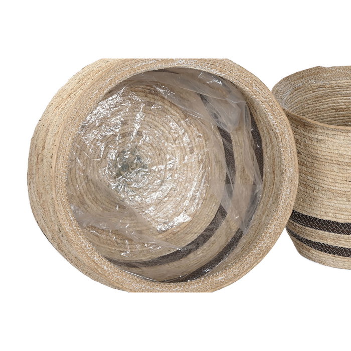 DKD Home Decor Set de 4 Maceteros de Fibra Trenzada Marrón Natural
