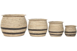 DKD Home Decor Set de 4 Maceteros de Fibra Trenzada Marrón Natural