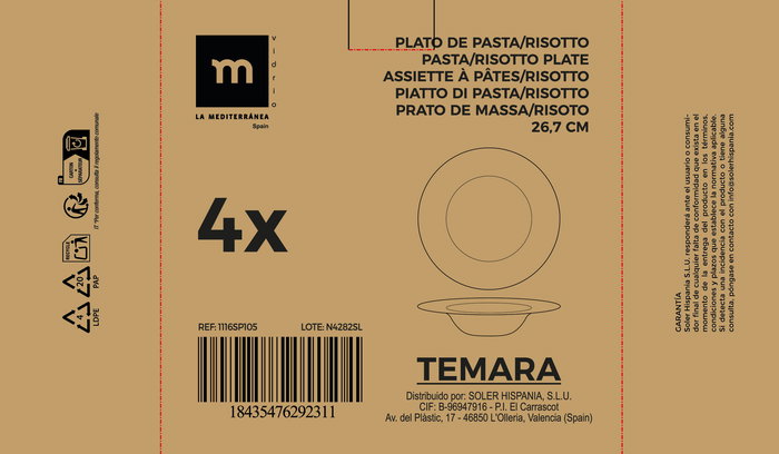 La Mediterranea Plato Pasta Risotto Temara Ø26.7 cm Opal (16 Unidades)