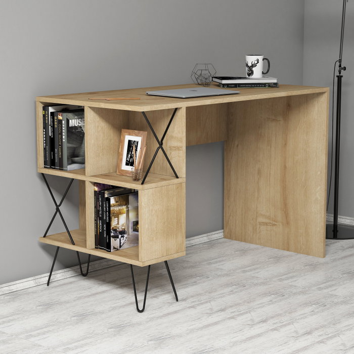 Hanah Home Mesa de Estudio Roble y Negro 120x78.8x60cm