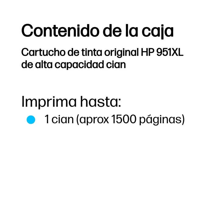 HP Cartucho de tinta original Cyan para OfficeJet Pro 8100 8600 - Número de referencia 951XL HP Cartucho de tinta original Cyan para OfficeJet Pro 8100 8600 - Número de referencia 951XL