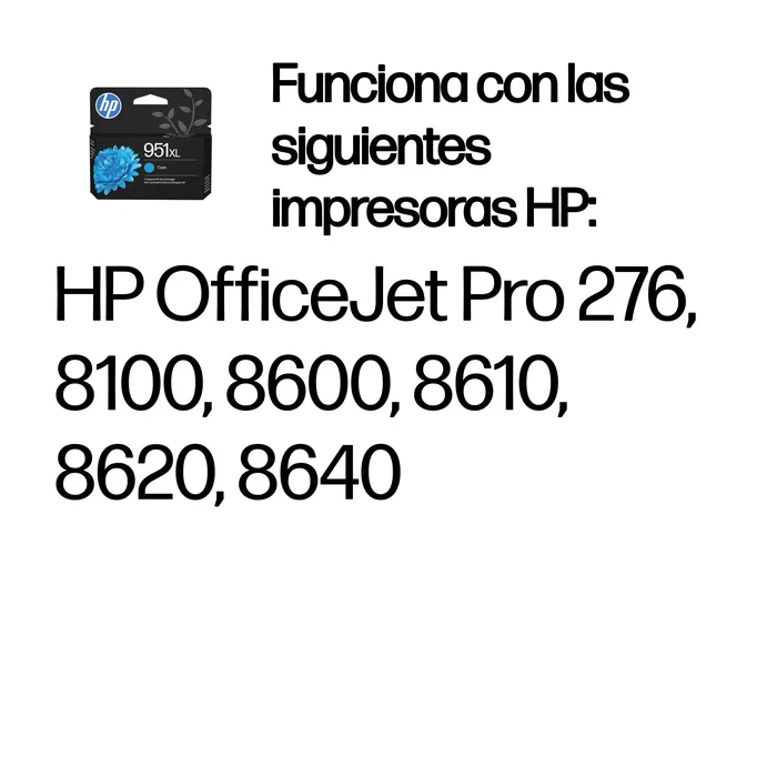 HP Cartucho de tinta original Cyan para OfficeJet Pro 8100 8600 - Número de referencia 951XL HP Cartucho de tinta original Cyan para OfficeJet Pro 8100 8600 - Número de referencia 951XL