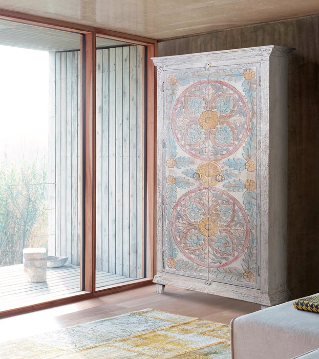Giner y Colomer Armario Madera Mango 180 cm Blanco Envejecido y Detalles Multicolor