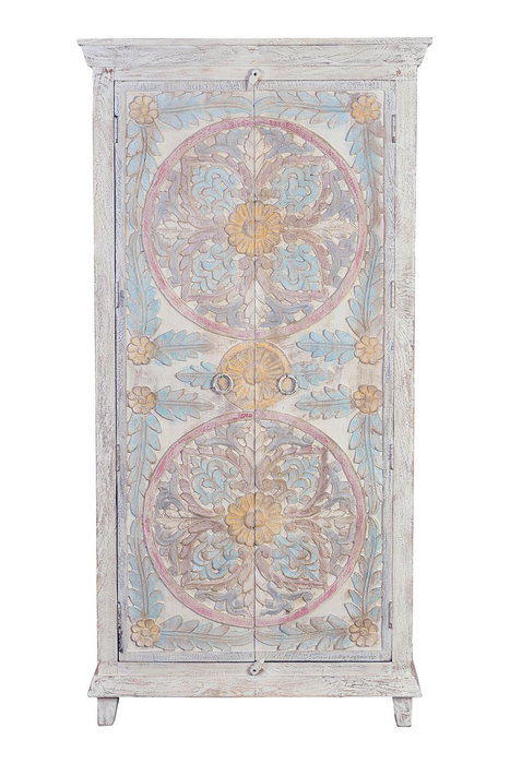 Giner y Colomer Armario Madera Mango 180 cm Blanco Envejecido y Detalles Multicolor