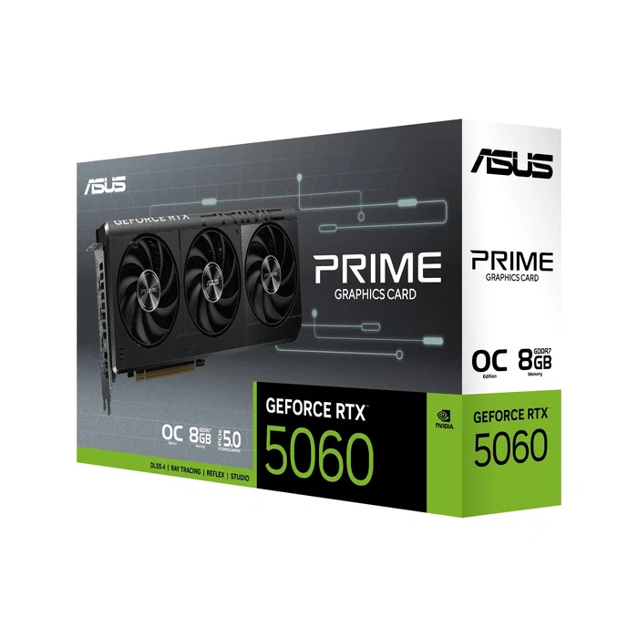 ASUS Prime -RTX5060-O8G Tarjeta Gráfica NVIDIA GeForce RTX 5060 8GB GDDR7 7680x4320 Pixeles PCI Express 5.0 con 3 Ventiladores