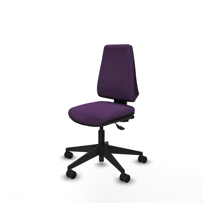 Silla de oficina Elche con mecanismo Asincro tapizada con Tela color Morado. Equipada con Base piramidal negra, Sin brazos y Ruedas 65mm nailon Silla de oficina Elche con mecanismo Asincro tapizada con Tela color Morado. Equipada con Base piramidal negra, Sin brazos y Ruedas 65mm nailon