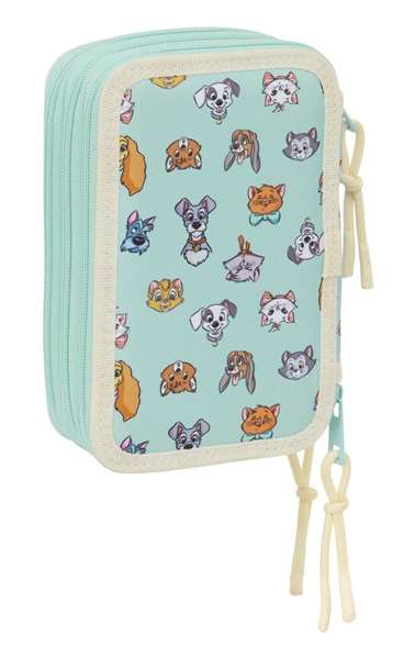 Safta Plumier Escolar Triple 37 Piezas, Colección Cats & Dogs, 3 Compartimentos con Cremallera, 195x125x55 mm