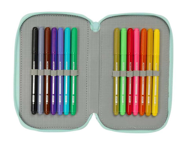 Safta Plumier Escolar Triple 37 Piezas, Colección Cats & Dogs, 3 Compartimentos con Cremallera, 195x125x55 mm