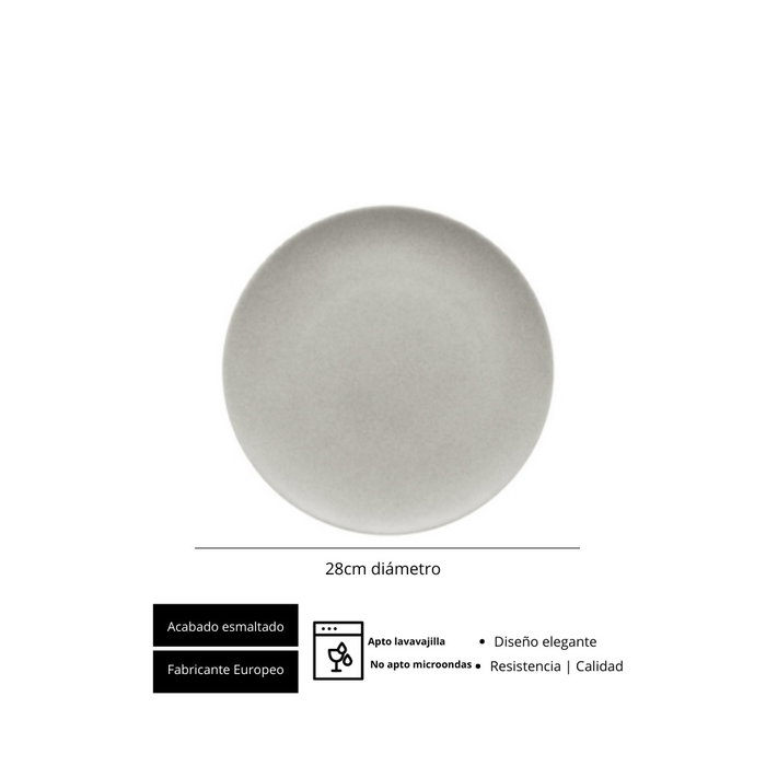 Bauscher Plato Llano Vajilla de Porcelana Stone Gray 28 cm (Set de 6)
