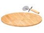 Kinvara - Set de Tabla de Bambú y Cortador de Pizza, 35 cm de Diámetro, Material Natural y Metal, Dimensiones 38x35x3.5 cm, Tabla para Servir y Cortar (Set de 8)