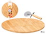 Kinvara - Set de Tabla de Bambú y Cortador de Pizza, 35 cm de Diámetro, Material Natural y Metal, Dimensiones 38x35x3.5 cm, Tabla para Servir y Cortar (Set de 8)