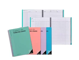 Additio Cuaderno Profesor Todas las Clases S-V, Espiral Doble, 136 Páginas PVC, Colores Surtidos para Evaluación y Programación
