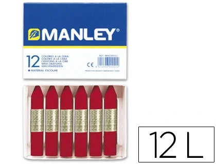 Manley Estuche de 12 Ceras Carmín 10mm