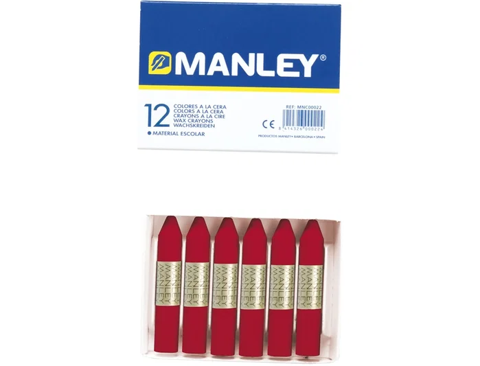 Manley Estuche de 12 Ceras Carmín 10mm