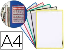 Djois Funda Portacatalogos DIN A4 PVC Antirreflejo Colgante con Anilla Metalica Colores Surtidos Pack 5 Unidades