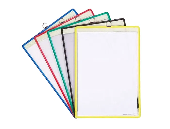 Djois Funda Portacatalogos DIN A4 PVC Antirreflejo Colgante con Anilla Metalica Colores Surtidos Pack 5 Unidades