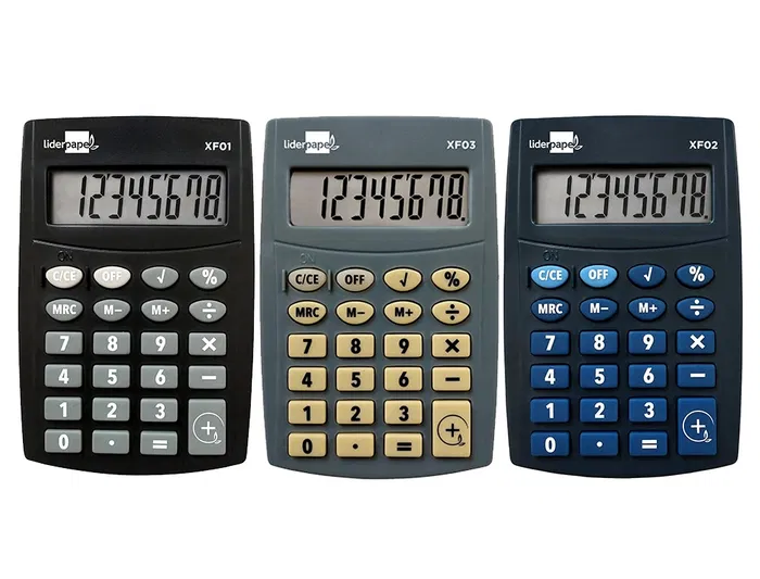 Liderpapel XF04 Calculadora de Bolsillo 8 Dígitos a Pila 99x64x9 mm Expositor 16 Unidades Colores Surtidos