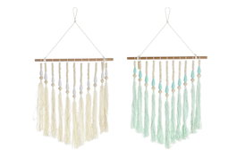 DKD Home Decor Decoración Colgante de Madera y Algodón 35x2x62 cm, Surtido de 2