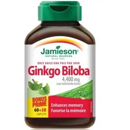 JAMIESON Ginkgo Biloba 90 Comp. - Extracto 80mg - Complemento Alimenticio para Memoria y Funciones Cognitivas - Favorece la Circulación